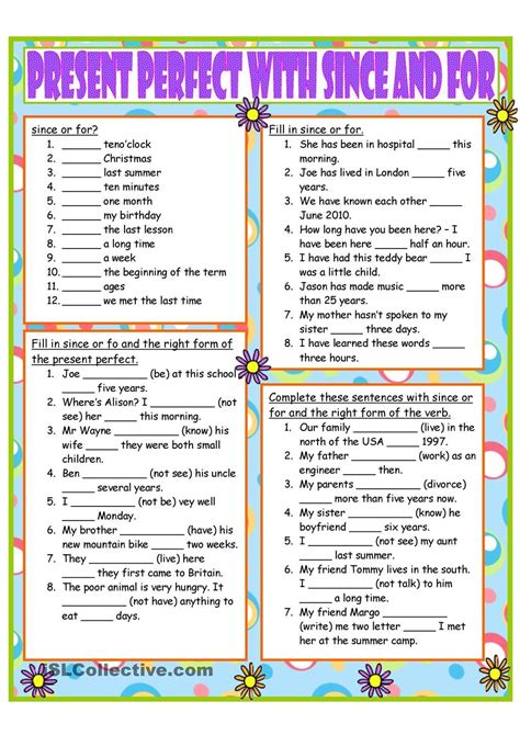Present Perfect Tense Exercises Worksheets Rosa Lee S English Worksheets