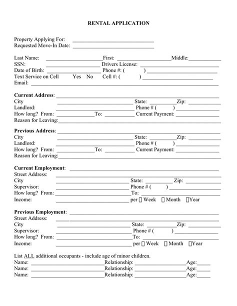 Free Printable Rental Application Form Word Printable Templates