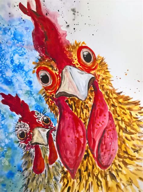 Original Chicken Watercolor Chicken Art Rooster Art Etsy Rooster