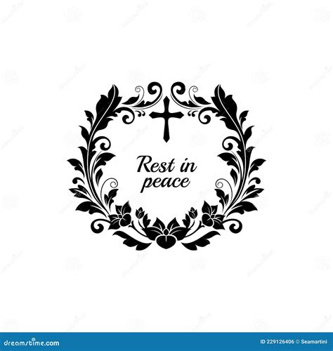Funeral Card, Obituary Flower Wreath RIP Ribbon Stock Vector