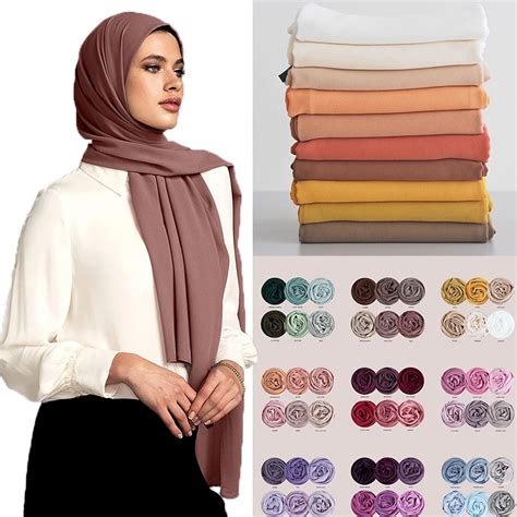 Muslim Bubble Chiffon Hijab Scarf Lady Solid Female Hijab Stoles Long Wraps Georgette Islamic