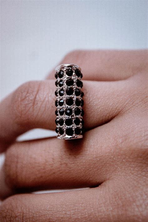 Black Rhinestone Fashion Ring Size 17