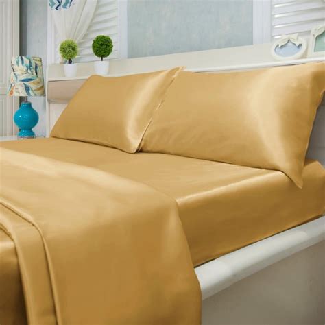 Satin Bed Sheet Set Ultra Soft 4 Piece Gold King