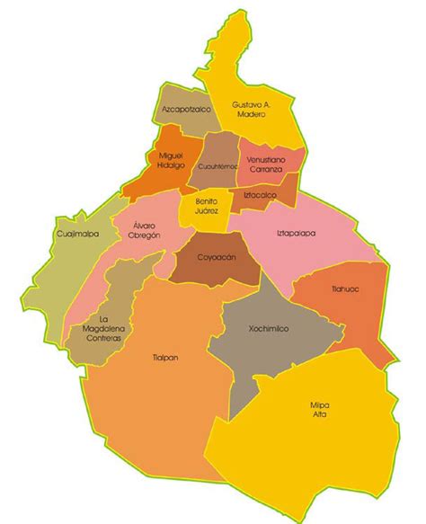 Map Of Mexico City 16 Districts Delegaciones And Neighborhoods Colonias