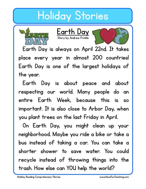 Earth Day Reading Comprehension