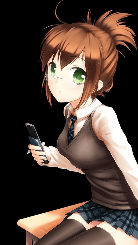 Cute Anime Girl On Cellphone 1440x2560 Ramoledbackgrounds