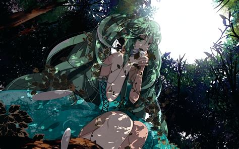 Nature Vocaloid Dress Forests Hatsune Miku Green Eyes