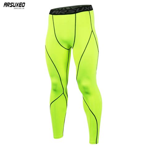 arsuxeo men sport compression tights base layer running tights pants run fitness gym workout