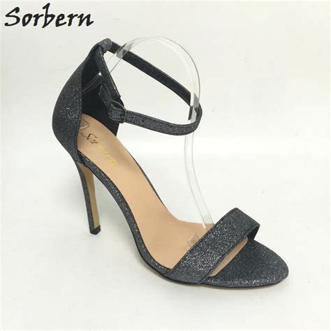 sorbern glitter plus size women sandal stilettos high heels ankle strap sexy evening night club
