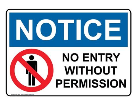 Buy Notice No Entry Without Permission Osha Safety Label Decal X In