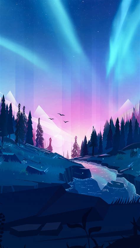 720x1280 Auroral Forest 4k Illustration Moto G X Xperia Z1 Z3 Compact
