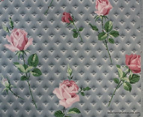 1940s Vintage Wallpaper Pink Cabbage Roses On Blue Button Etsy