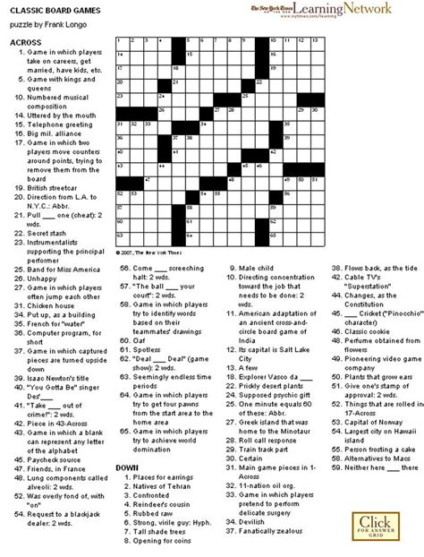 However, once you print off a puzzle you. The Learning Network | Crossword puzzles, Crossword ...