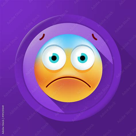 cute scared emoticon on color button on color background isolated vector illustration stock