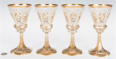 Lot 492 4 Cut And Enameled Glass Goblets Poss Moser Case Auctions