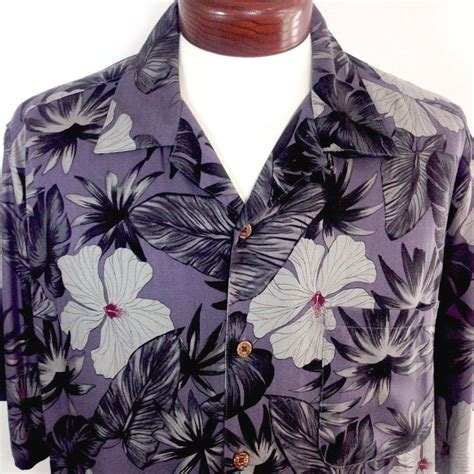 Caribbean Joe Hawaiian Shirt Xl Mens Dark Purple Floral Heavy Rayon