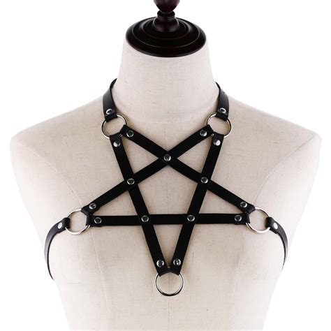 2019 Black Belt Pu Leather Pentagram Harness Body Chain Women Bondage