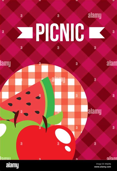 Picnic Fruits Watermelon And Apples Vector Illustration Stock Vector
