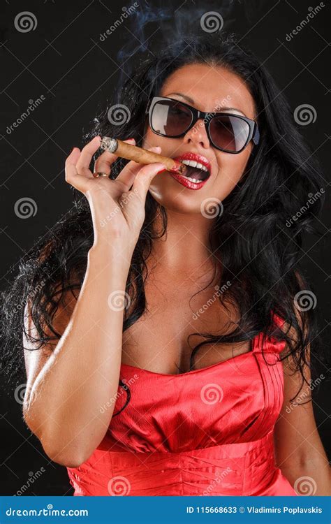 A Woman In Sunglasses Smoking A Cigar Stock Image Image Of Lifestyles Color 115668633
