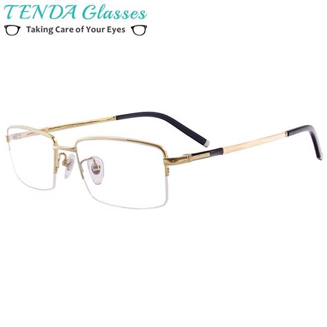 men pure titanium eyeglasses half rim large rectangular glasses frame for prescription lenses