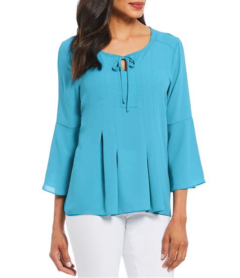 Shop For Investments 34 Bell Sleeve Pleated Tie Blouse At