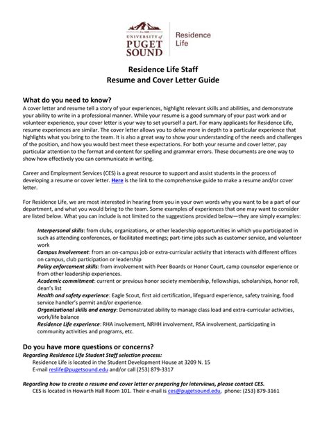 Maybe you would like to learn more about one of these? Residence Life Staff Resume and Cover Letter Guide
