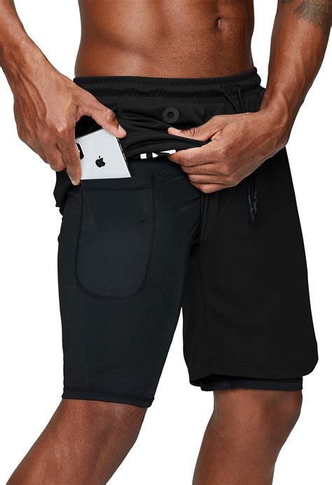 men s 2 in 1 running shorts gym workout quick dry mens shorts with phone pocket au