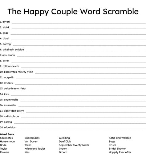 The Happy Couple Word Scramble Wordmint