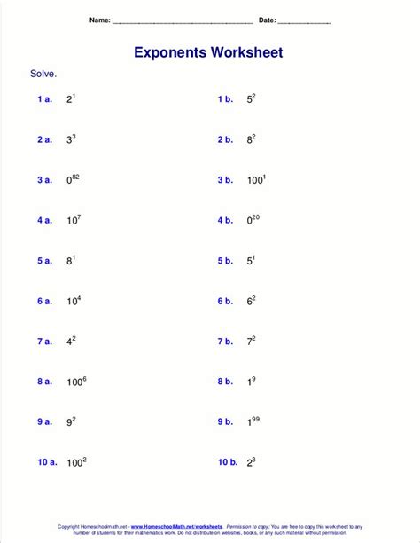 Exponents practice worksheet in 2020