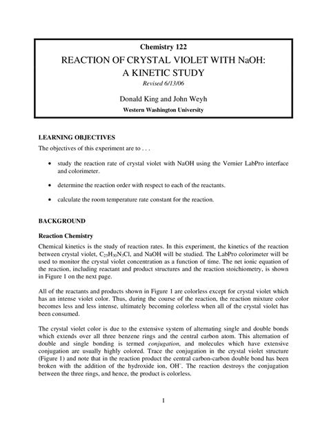 ⚡ Reaction Of Crystal Violet With Naoh Rate Law Determination Of The