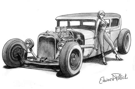 Bettie Page Hot Rod Drawing By Edward Pollick