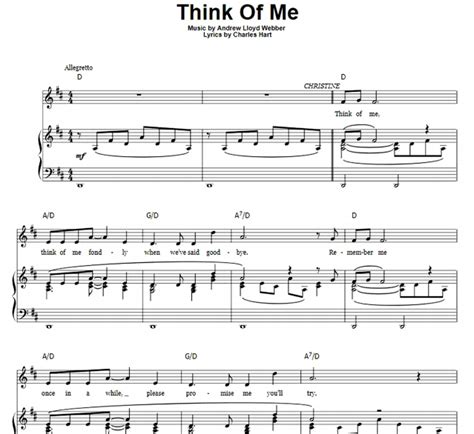 Andrew Lloyd Webber Think Of Me Free Sheet Music Pdf For Piano
