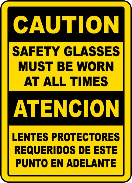 bilingual caution safety glasses must be worn label save 10