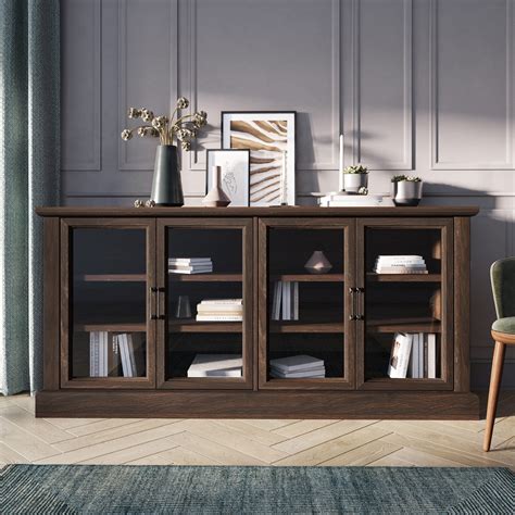 Belleze Modern Farmhouse Wood Sideboard Buffet Liam Dark Walnut