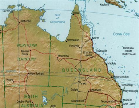 The map shows australia and neighboring countries, the location of the national capital canberra, state and territory capitals, major cities, main roads, railroads, and major airports. The Tropic of Capricorn