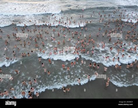 Note Nudity Thousands Brave The North Sea And Take Part In The North East Skinny Dip At Druridge