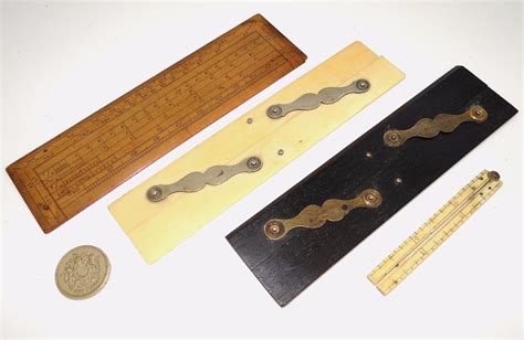 Antique Vintage Rulers Folding Bone Ivorine And Ebonised Slide And Treen