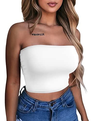 Lagshian Womens Sexy Crop Top Sleeveless Stretchy Solid Strapless Tube