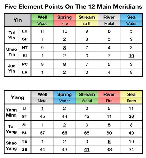 5 Elements Points On The Meridians Acupuncture Points Chart Acupuncture Acupuncture Points