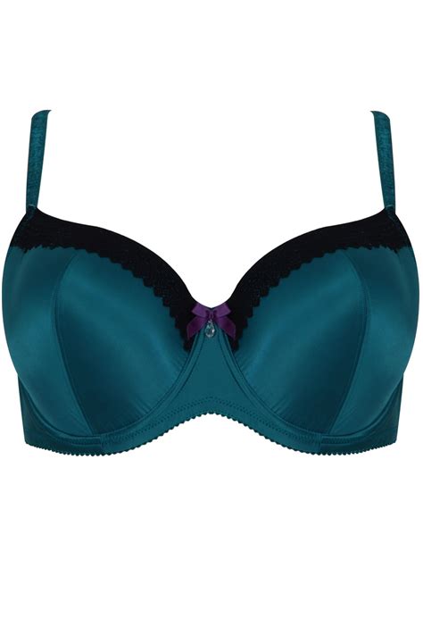 Teal And Black Lace Satin Balcony Bra