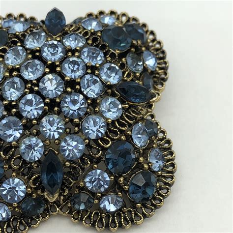 Lisner Rhinestone Brooch Blue Domed Signed Vintage Gem