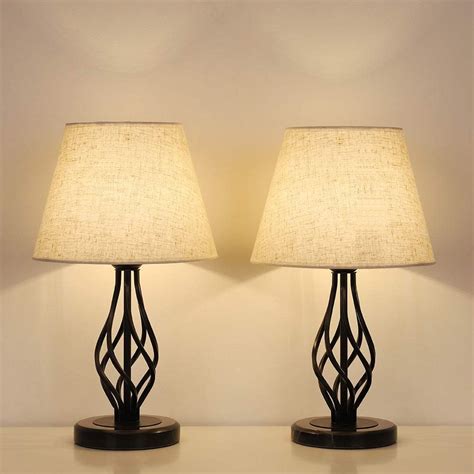 Haitral Bedside Table Lamps Modern Nightstand Lamps Set Of 2 Marble Base And Linen Fabric Shade