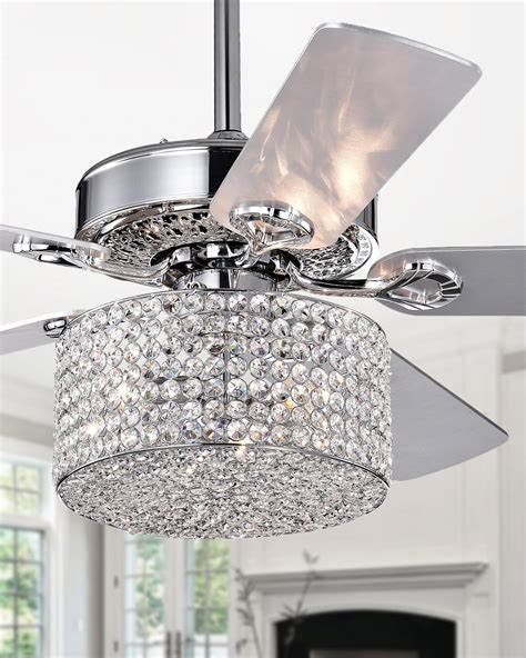 Onwen 52 Chrome Lighted Ceiling Fan With Crystal Shades Neiman Marcus