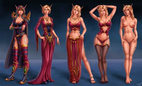 Girl Armor Barefoot Blonde Hair Blood Elf Boots Breasts Cleavage
