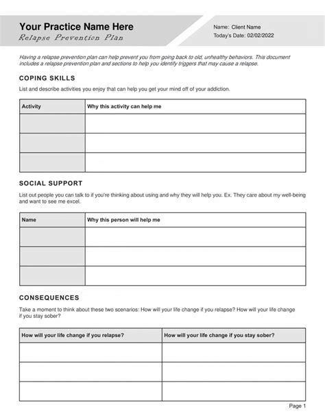 Relapse Prevention Worksheet Plan Template Pdf Therapybypro