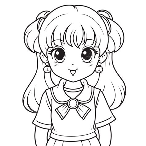 рисунок раскраска аниме девушка с волосами и карими глазами набросок эскиз вектор Png аниме