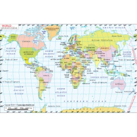 Buy World Map With Latitude And Longitude From Online Map Store