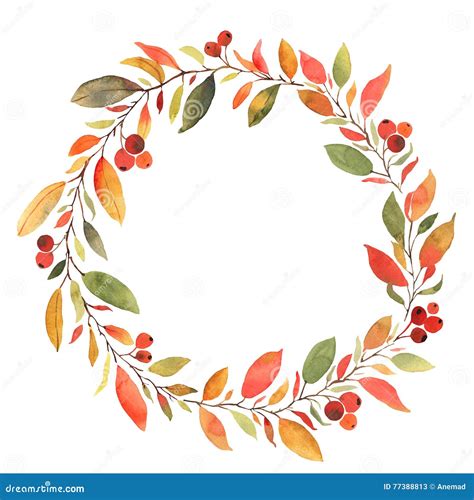 Autumn Leaves Watercolor Decorative Wreath Stock Illustration