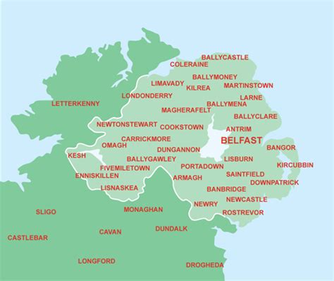 Map Of Northern Ireland For Hotels Bed And Breakfast Self Catering