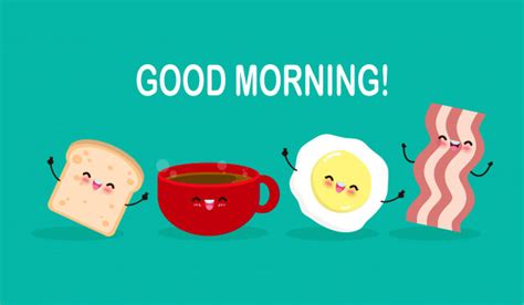 Good Morning Cute Cartoon Happy Coffee Cup Egg Toast